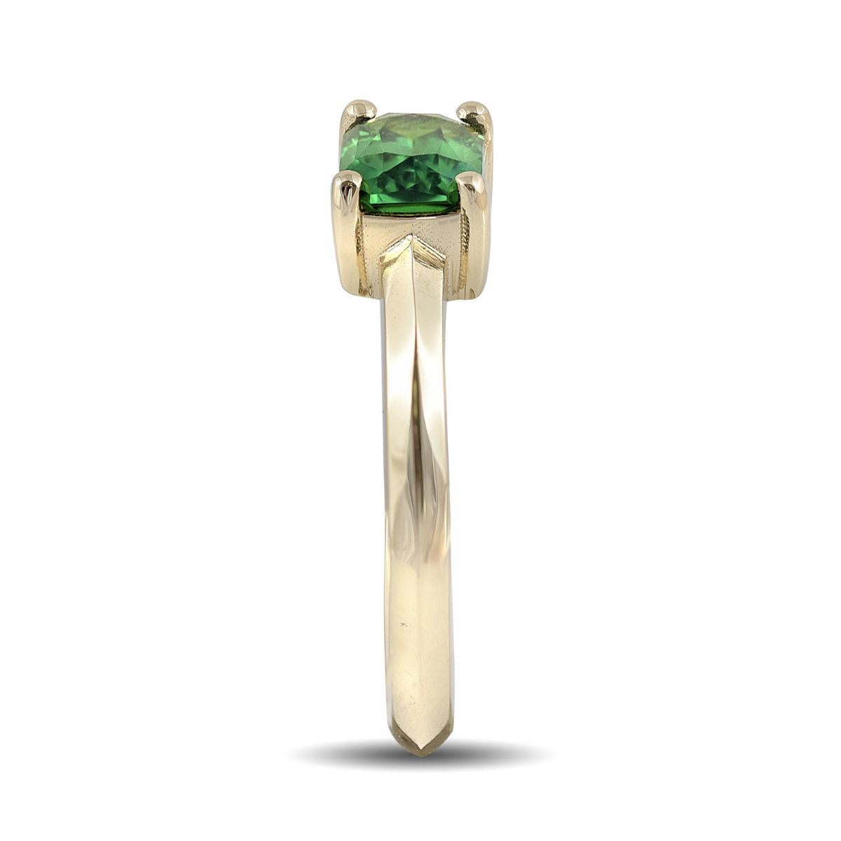 Octagon Cut 1.11 Carats Tsavorite set in 14K Yellow Gold Ring For Sale