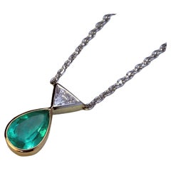 1.11 Carat Emerald Diamond Two Tone Gold Necklace