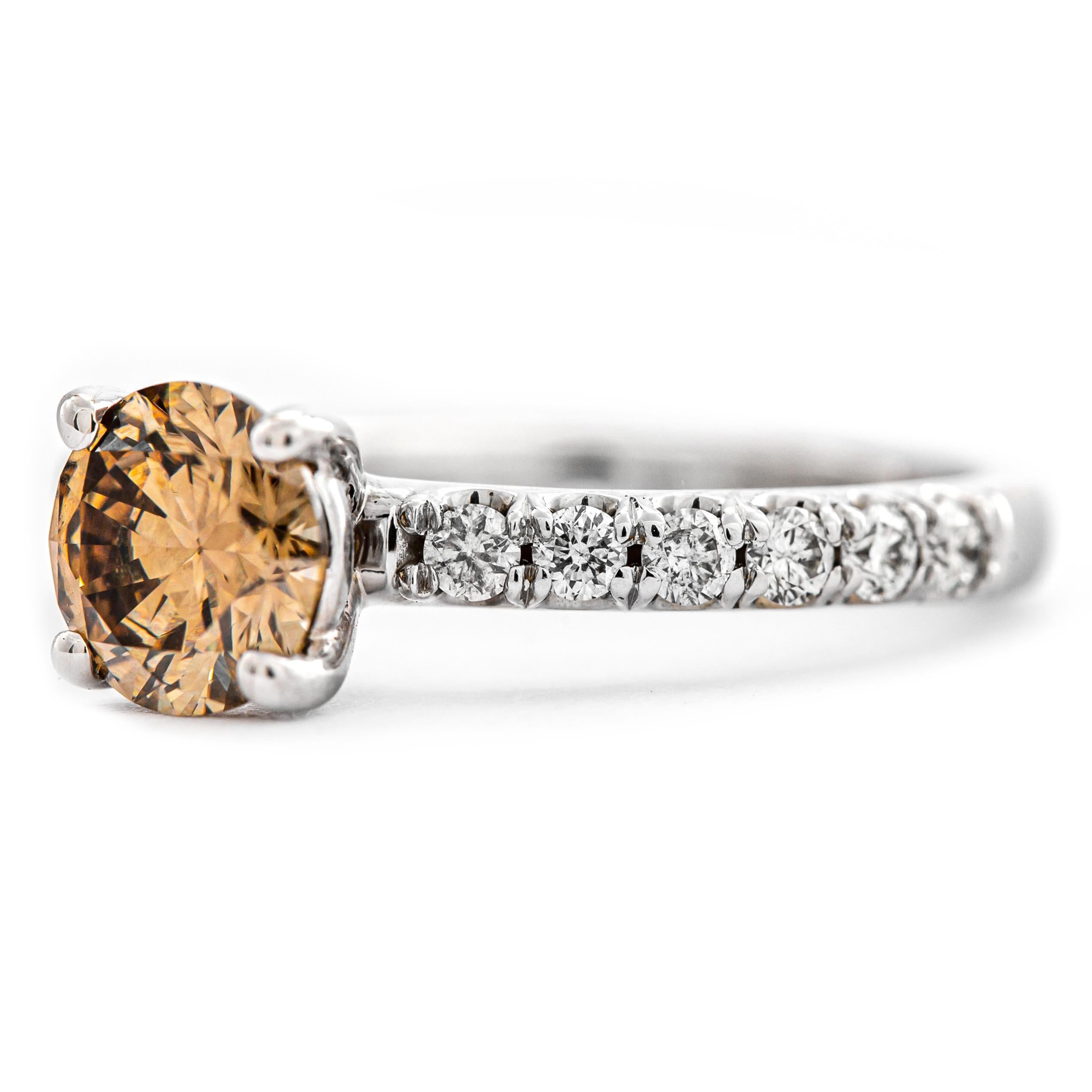 Modern 1.11 ct Natural Fancy Deep Yellow Brown Diamond Ring, No Reserve Price