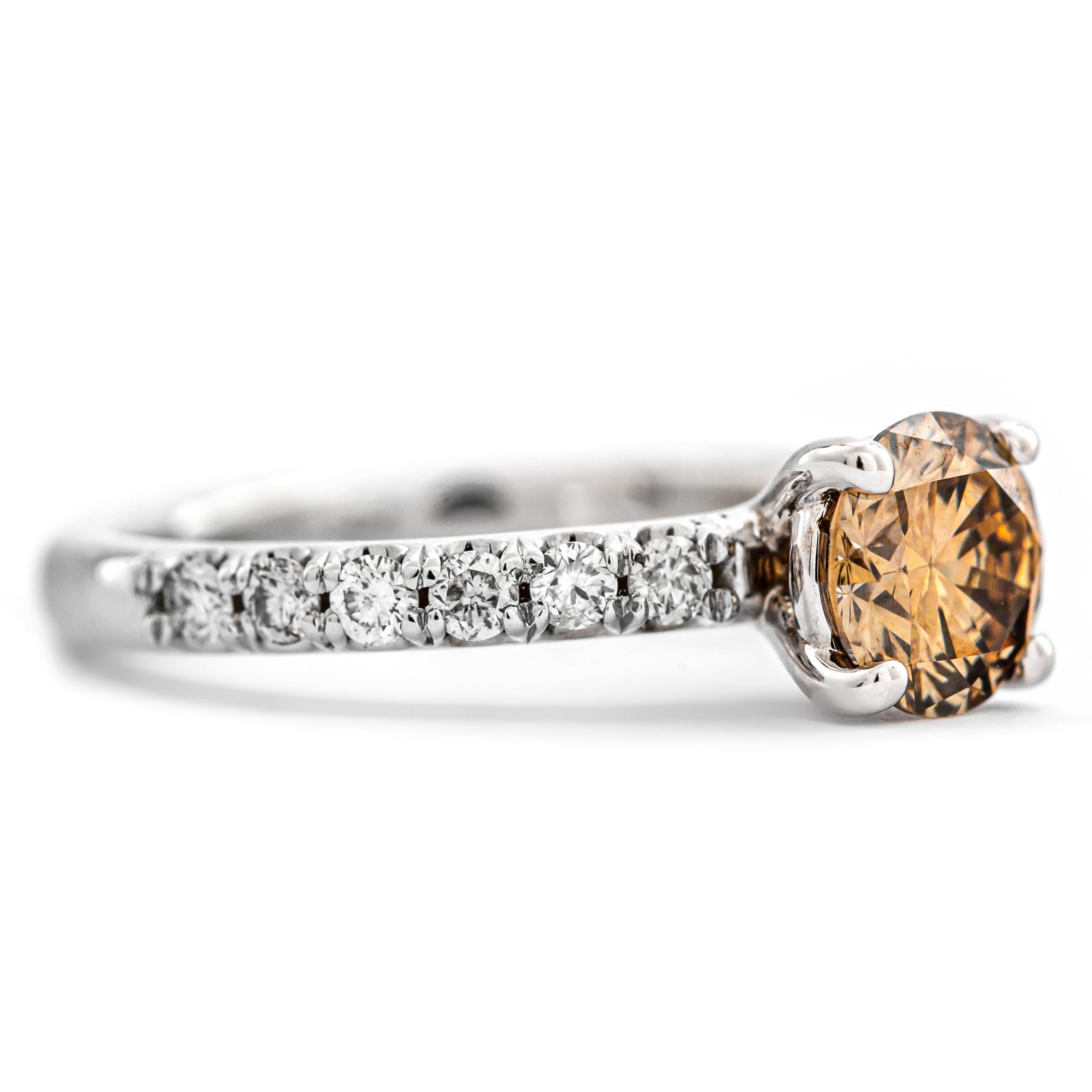 Round Cut 1.11 ct Natural Fancy Deep Yellow Brown Diamond Ring, No Reserve Price