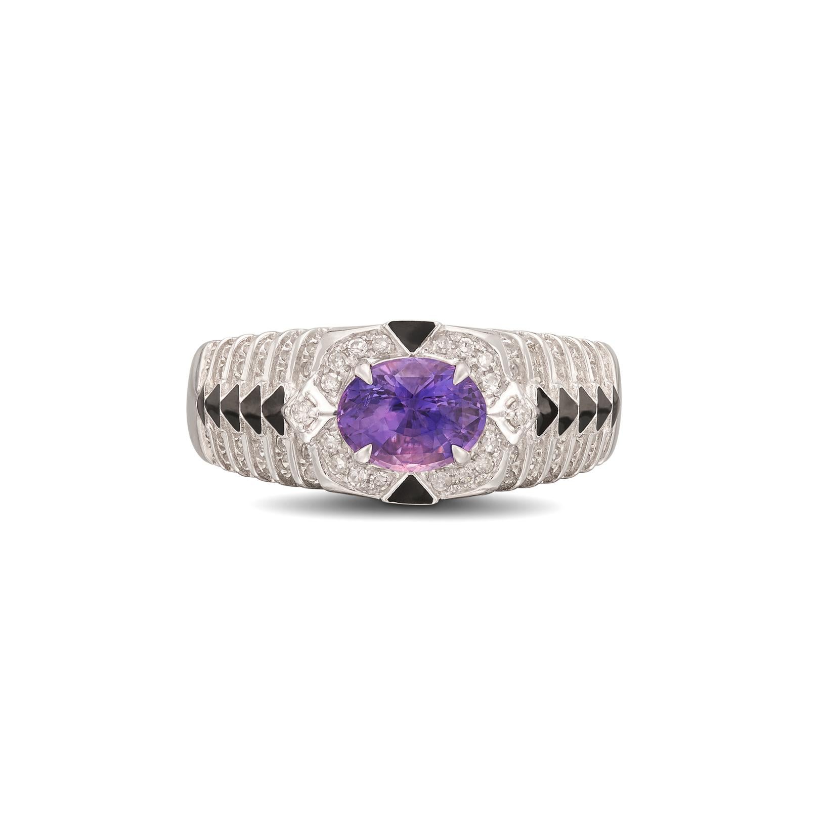 Bague à diamant saphir à changement de couleur sans chaleur de 1,11 carat en vente 5