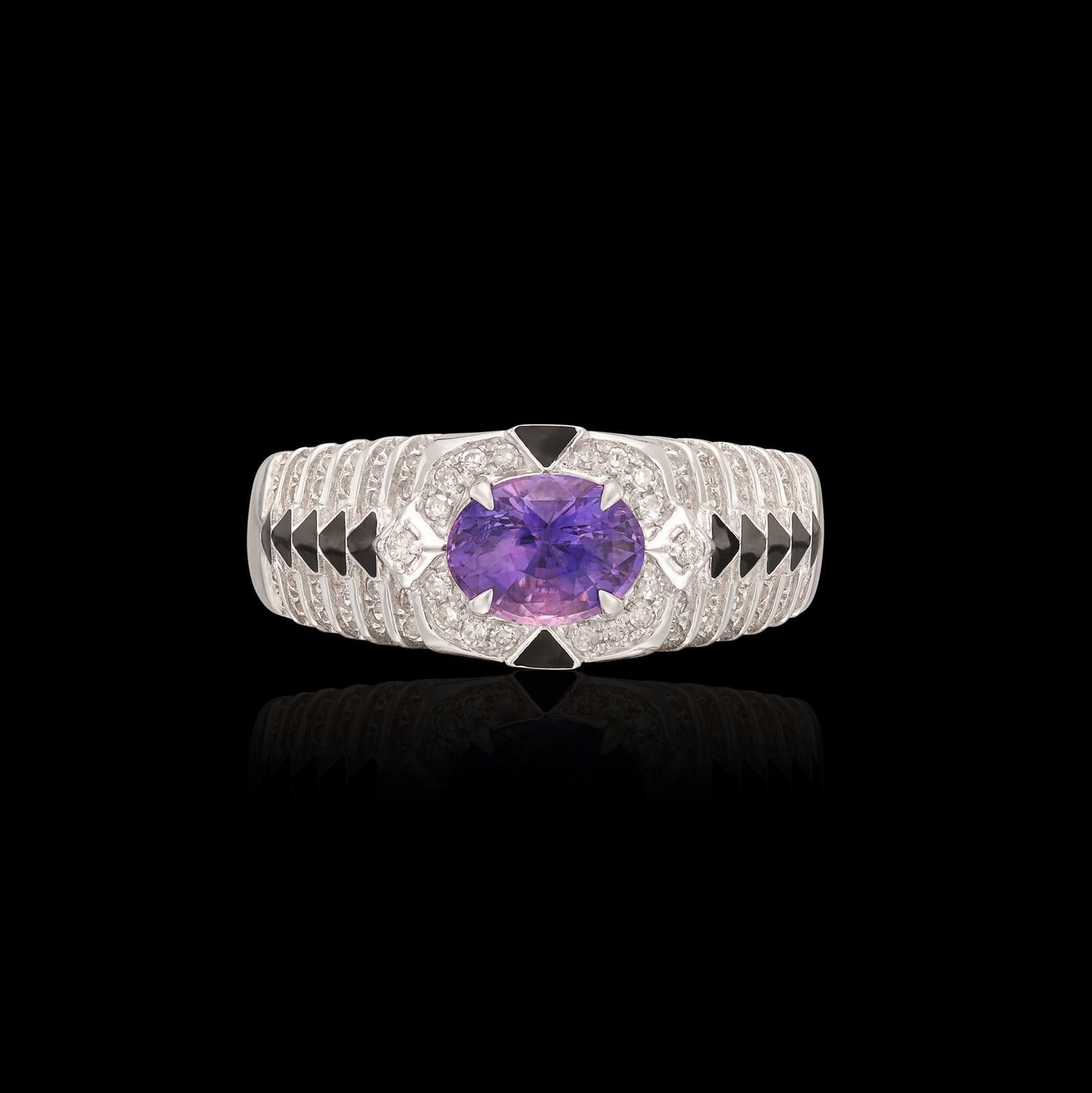 Taille ovale Bague à diamant saphir à changement de couleur sans chaleur de 1,11 carat en vente