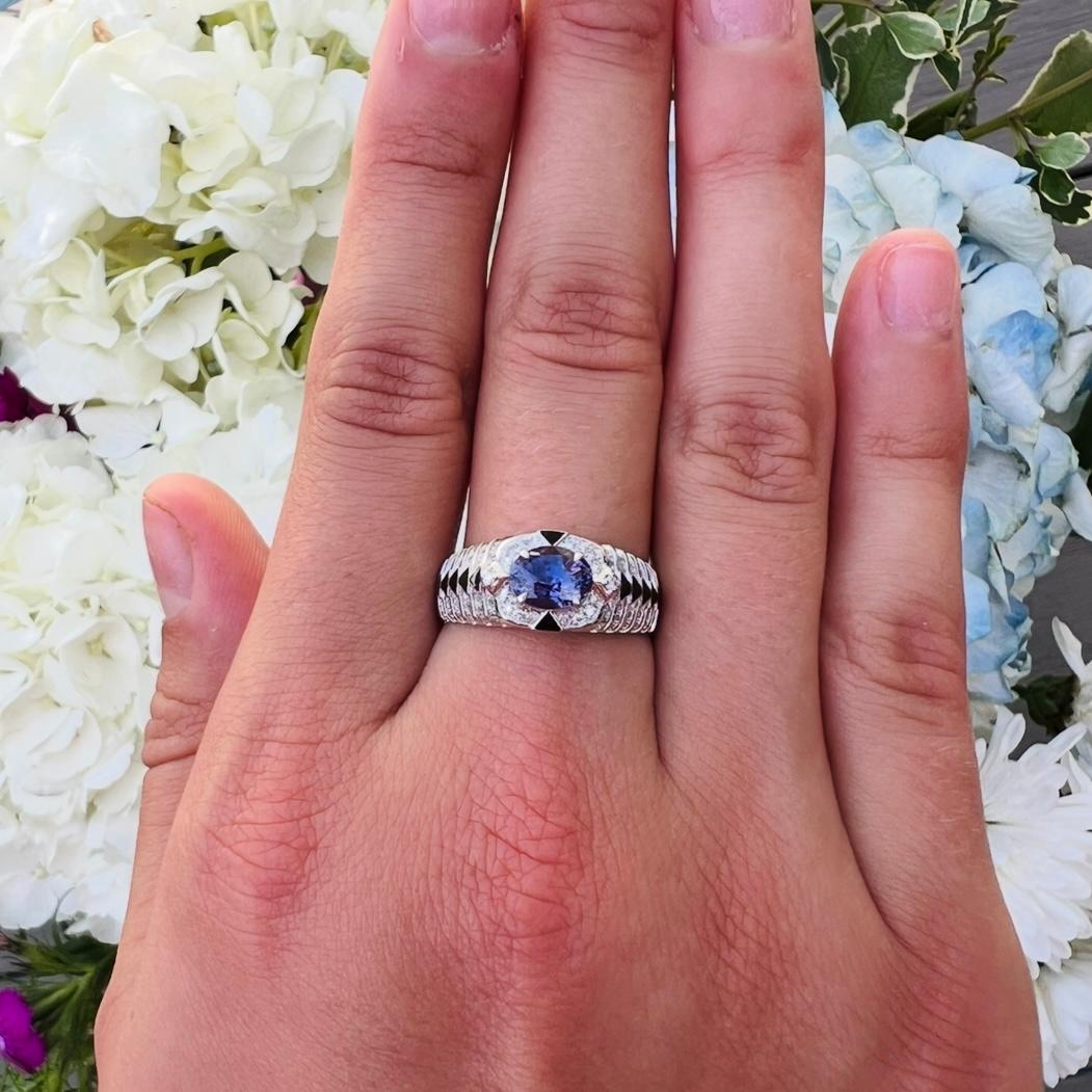 Bague à diamant saphir à changement de couleur sans chaleur de 1,11 carat en vente 2