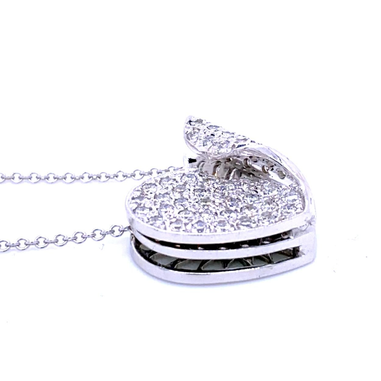 1.11 Carat Pave Set Diamond 14 Karat Gold Heart Pendant Necklace In New Condition For Sale In Los Angeles, CA