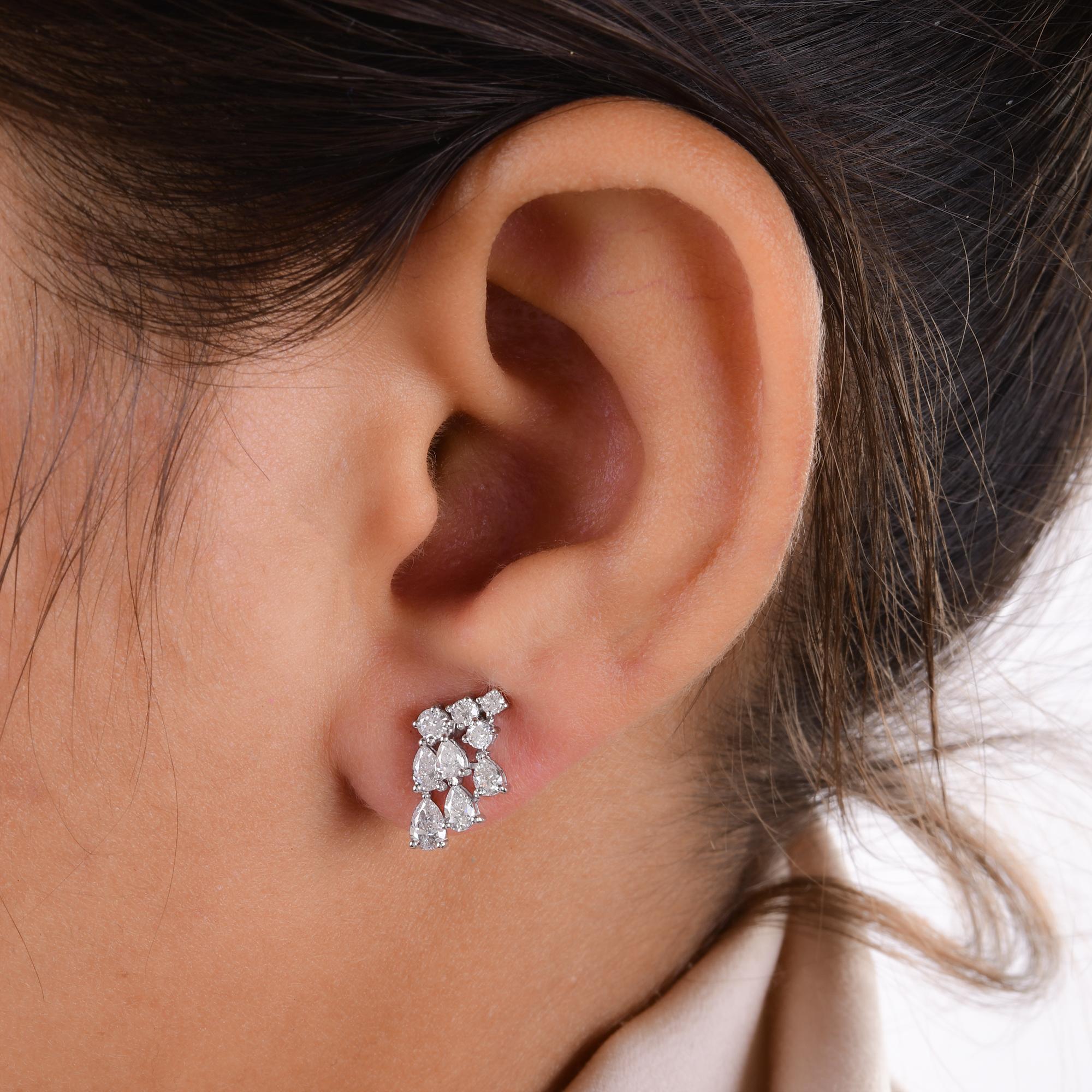 Modern 1.11 Ct. Pear & Round Diamond Earrings 18 Karat White Gold Handmade Fine Jewelry For Sale