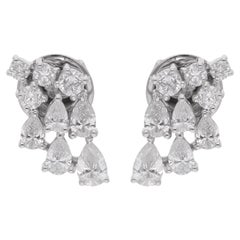 1.11 Ct. Boucles d'oreilles en or blanc 18 carats avec diamants ronds et poire, fabrication artisanale