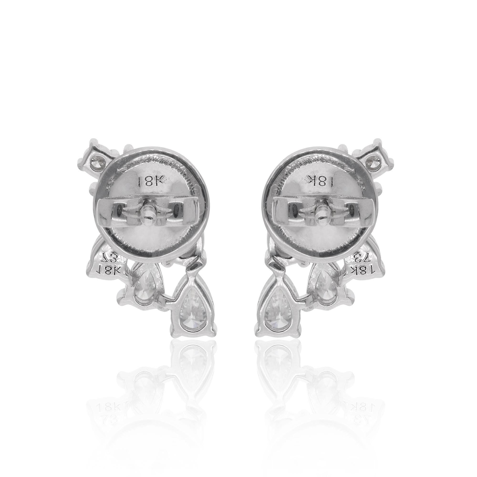 1,11 ct. SI Reinheit HI Farbe Birnen- und runde Diamant-Ohrringe 14 Karat Weißgold im Zustand „Neu“ im Angebot in Diera, Dubai