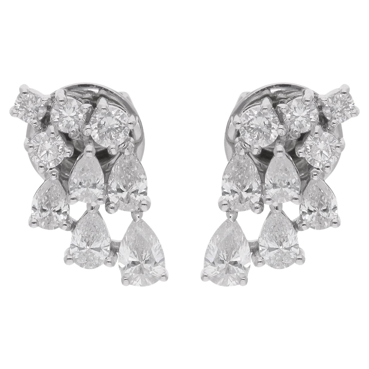 1.11 Ct. SI Clarity HI Color Pear & Round Diamond Earrings 14 Karat White Gold