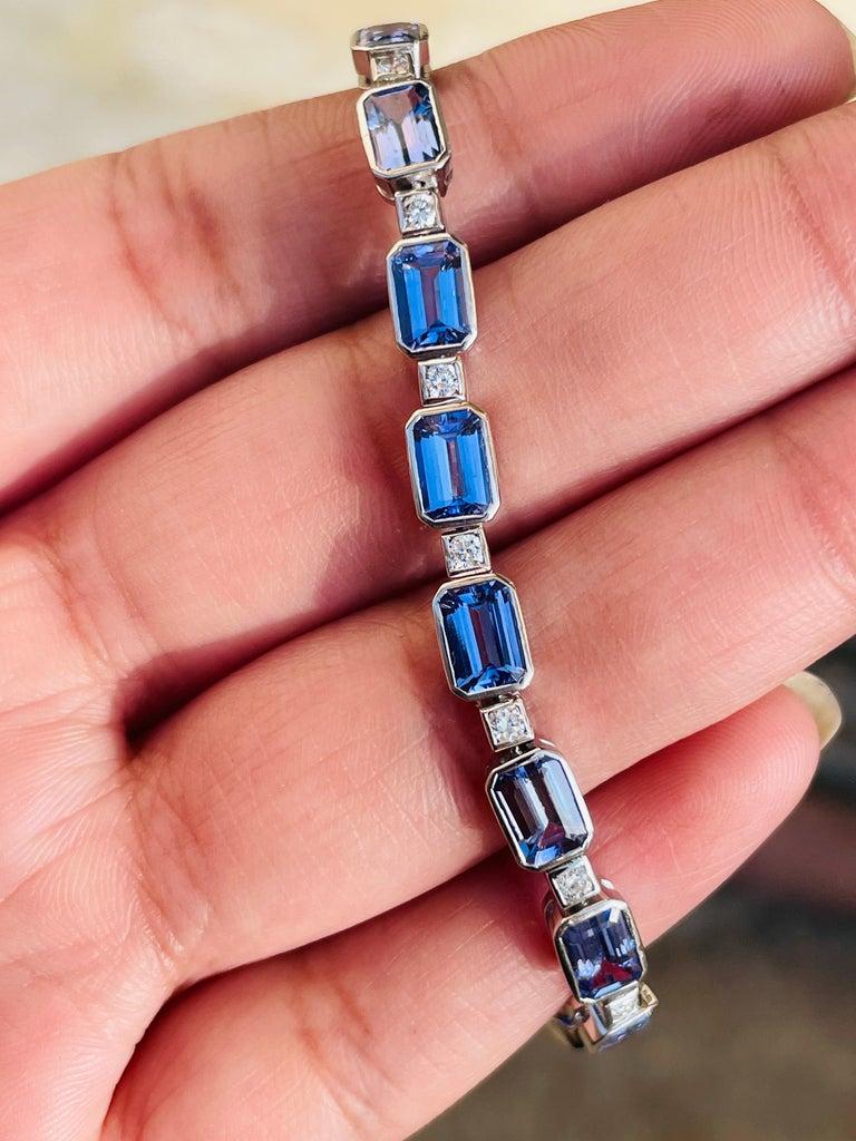 Women's 11.1 Ct. Tanzanite & Diamond Tennis Bracelet in 18k White Gold Bridal Jewelry For Sale