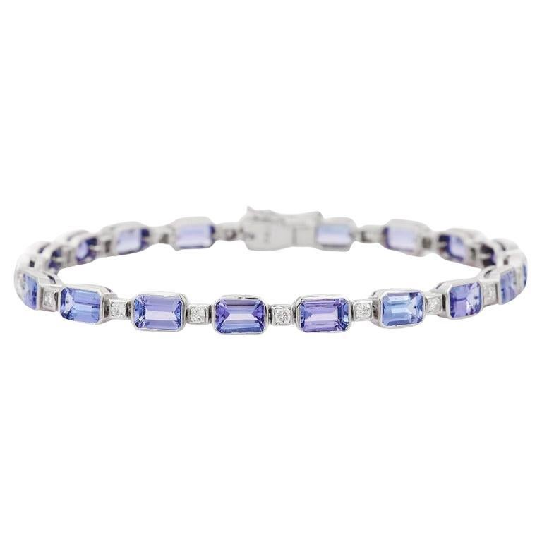 11.1 Ct. Pulsera de tenis de tanzanita y diamantes en oro blanco de 18 quilates Joyas de novia