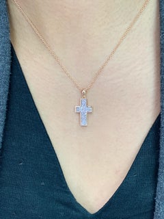 1.11 CTW Natural Light Pink Diamond Cross Pendant Necklace. 18K Rose Gold.