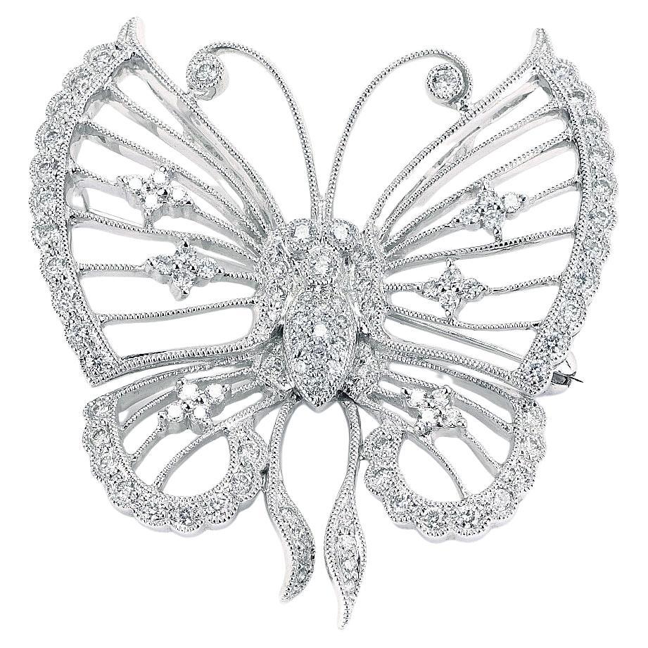 Broche papillon en diamants 1,11 carat poids total et épingle Milgrain en vente