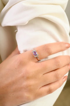 1.11 CTW Art Deco Inspired 14K White Gold Lavender Sapphire & Diamond Ring