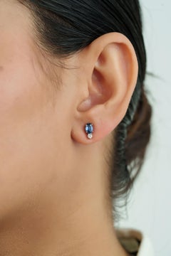 1.11 CTW Natural Oval Blue Sapphire & Diamond Stud Earrings in 14K White Gold