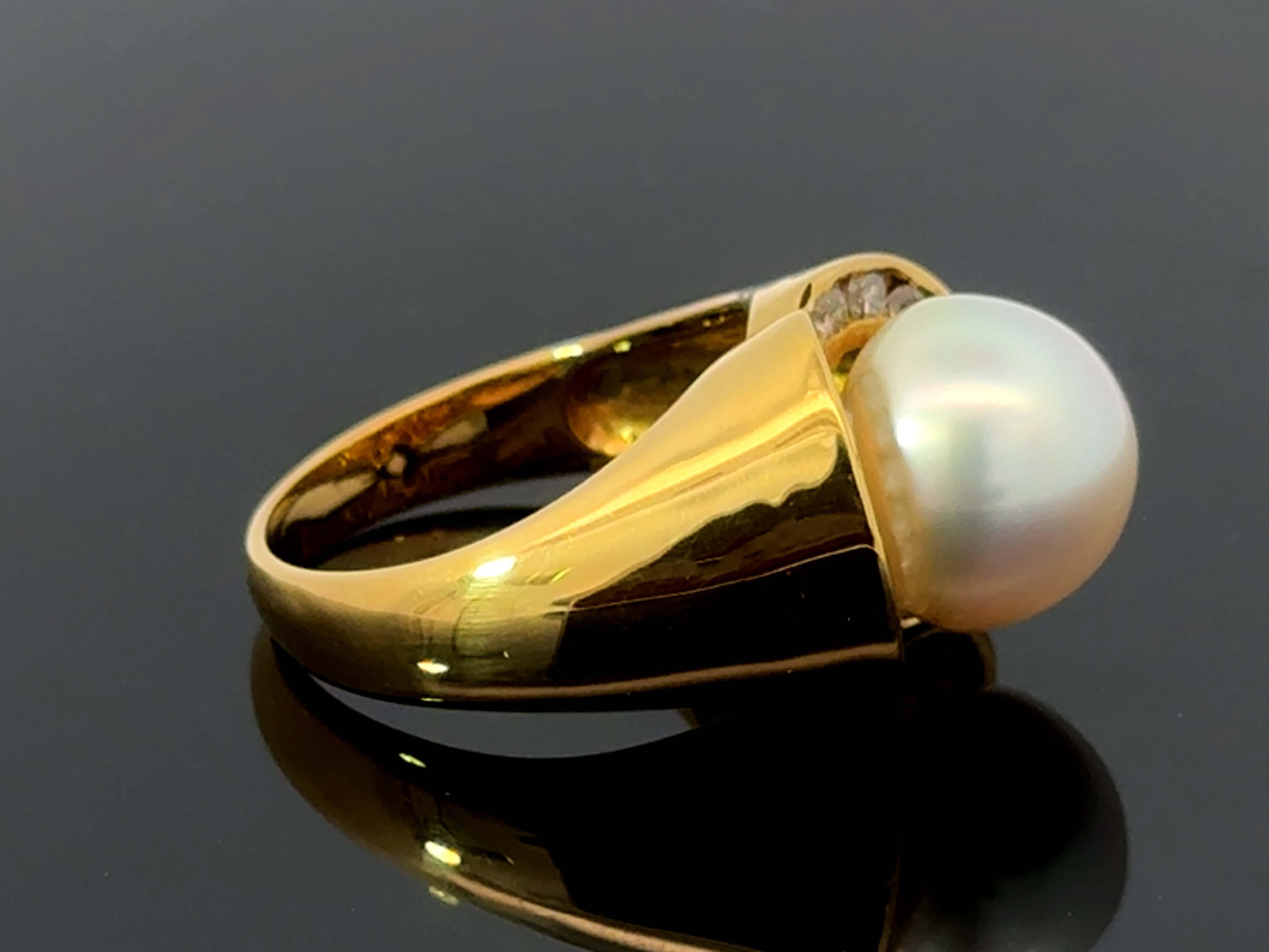Anillo de Diamantes y Perlas del Mar del Sur de 11,1 Mm Oro Amarillo de 18 K en venta 5