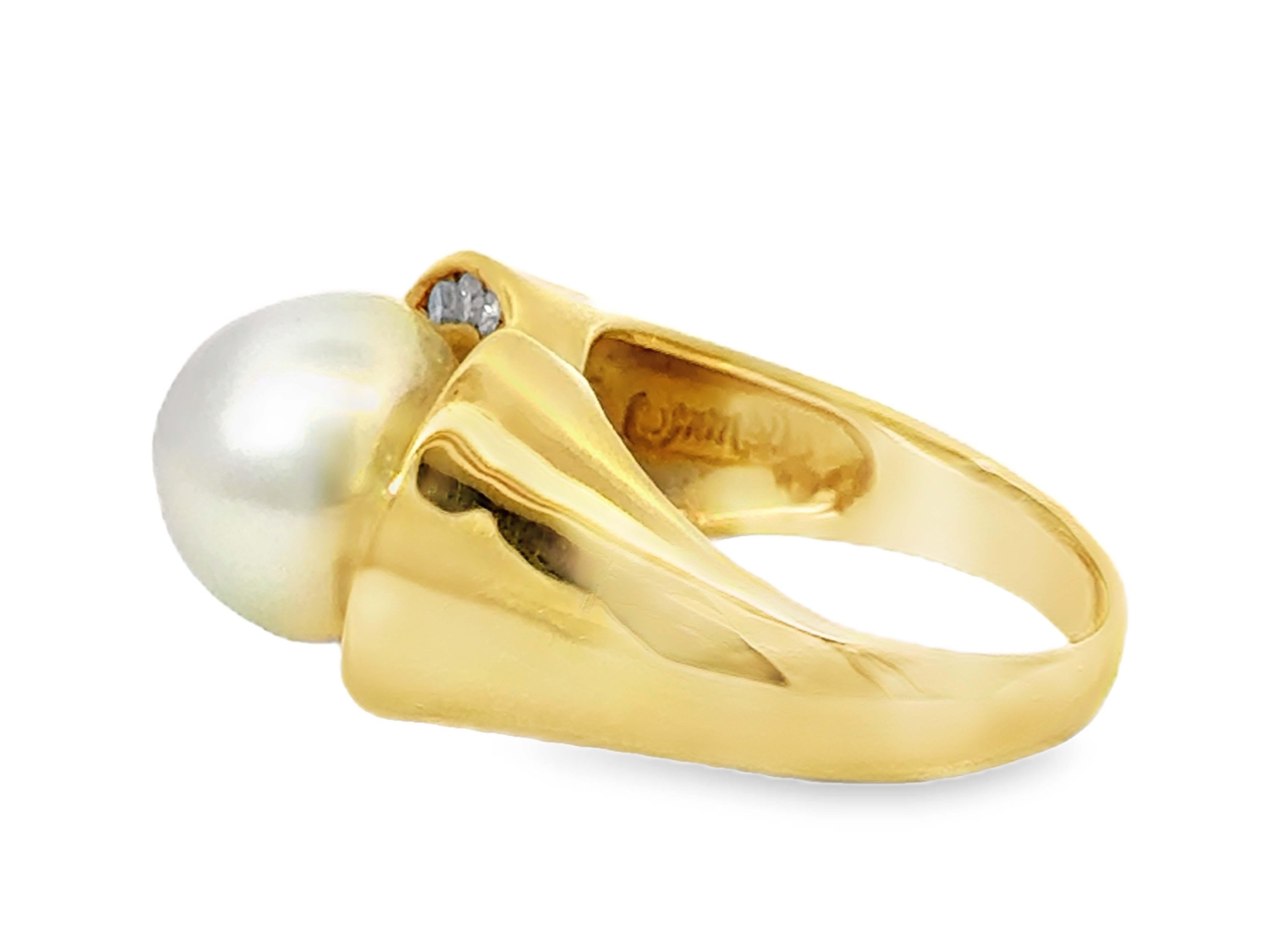 Anillo de Diamantes y Perlas del Mar del Sur de 11,1 Mm Oro Amarillo de 18 K en venta 6