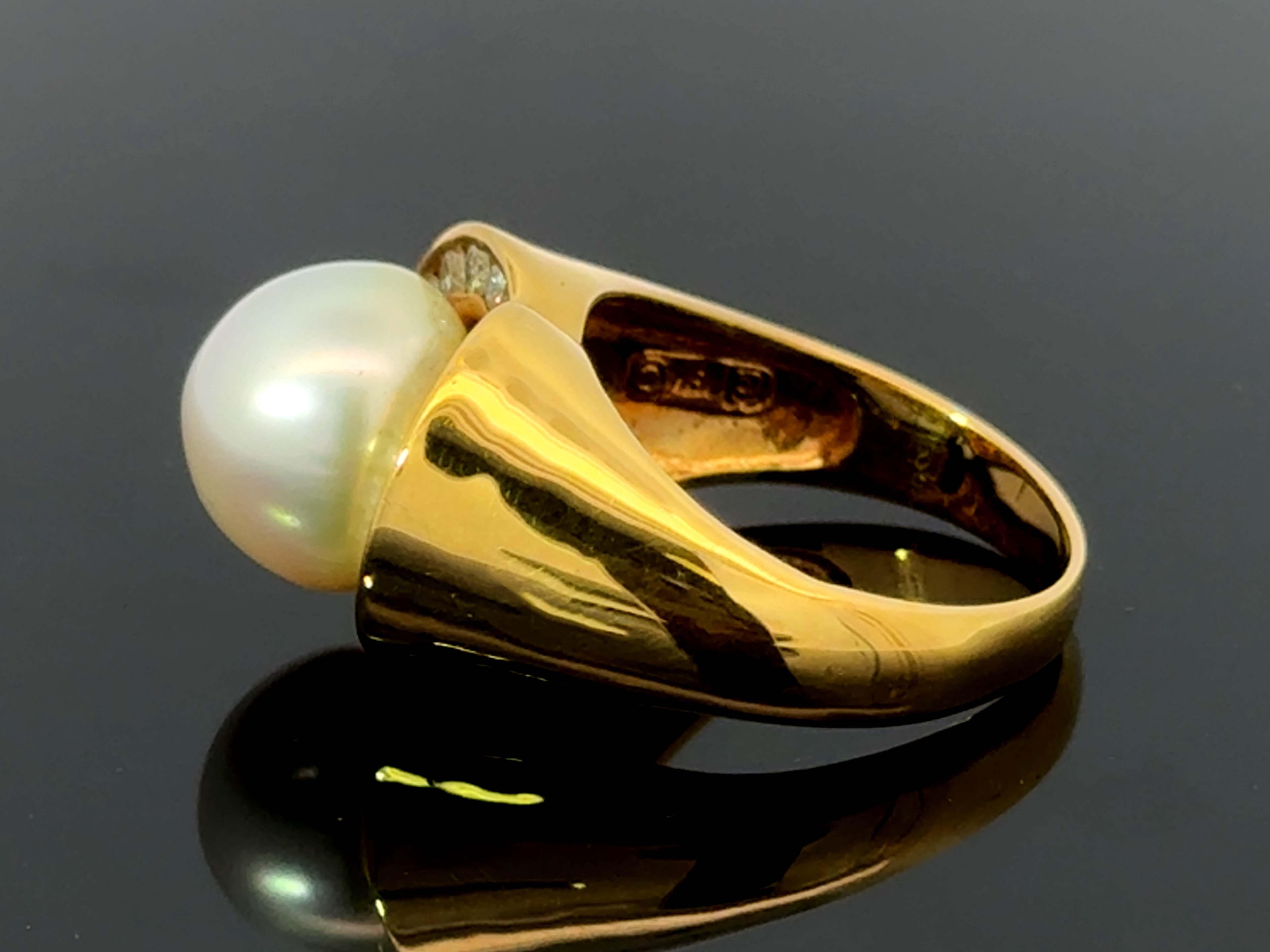 Anillo de Diamantes y Perlas del Mar del Sur de 11,1 Mm Oro Amarillo de 18 K en venta 7