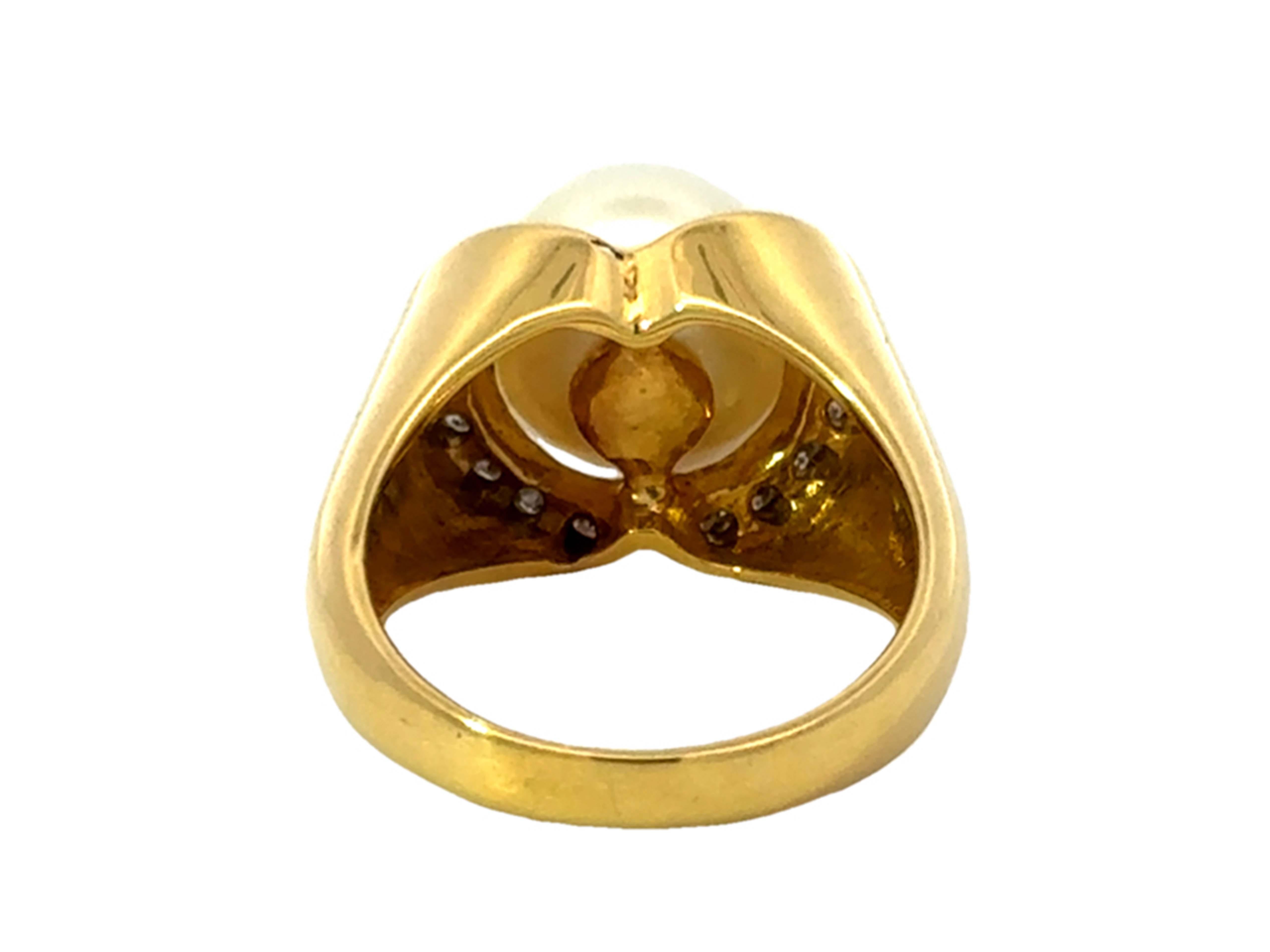 Anillo de Diamantes y Perlas del Mar del Sur de 11,1 Mm Oro Amarillo de 18 K en venta 8