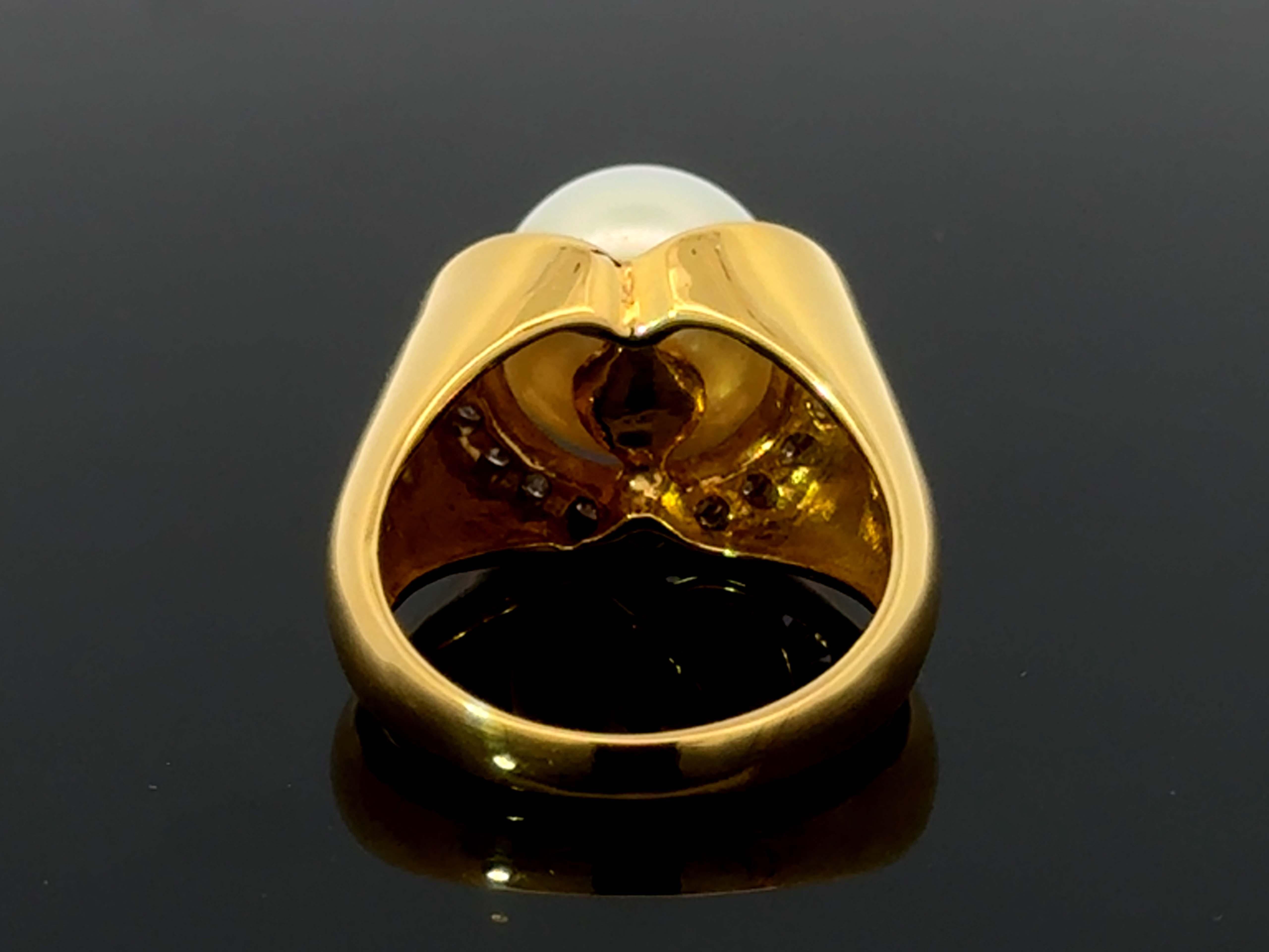 Anillo de Diamantes y Perlas del Mar del Sur de 11,1 Mm Oro Amarillo de 18 K en venta 9