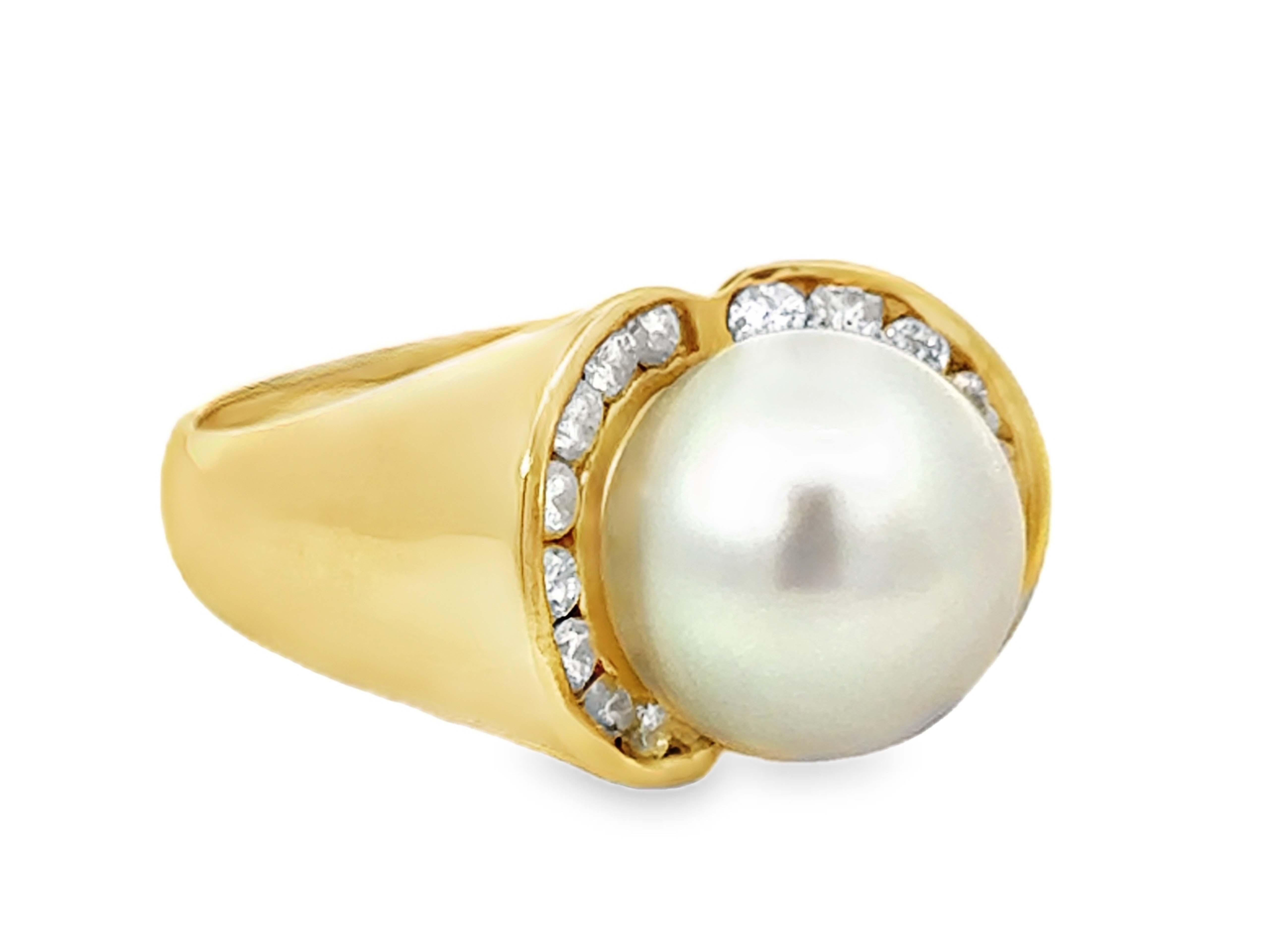 Femenino o masculino Anillo de Diamantes y Perlas del Mar del Sur de 11,1 Mm Oro Amarillo de 18 K en venta