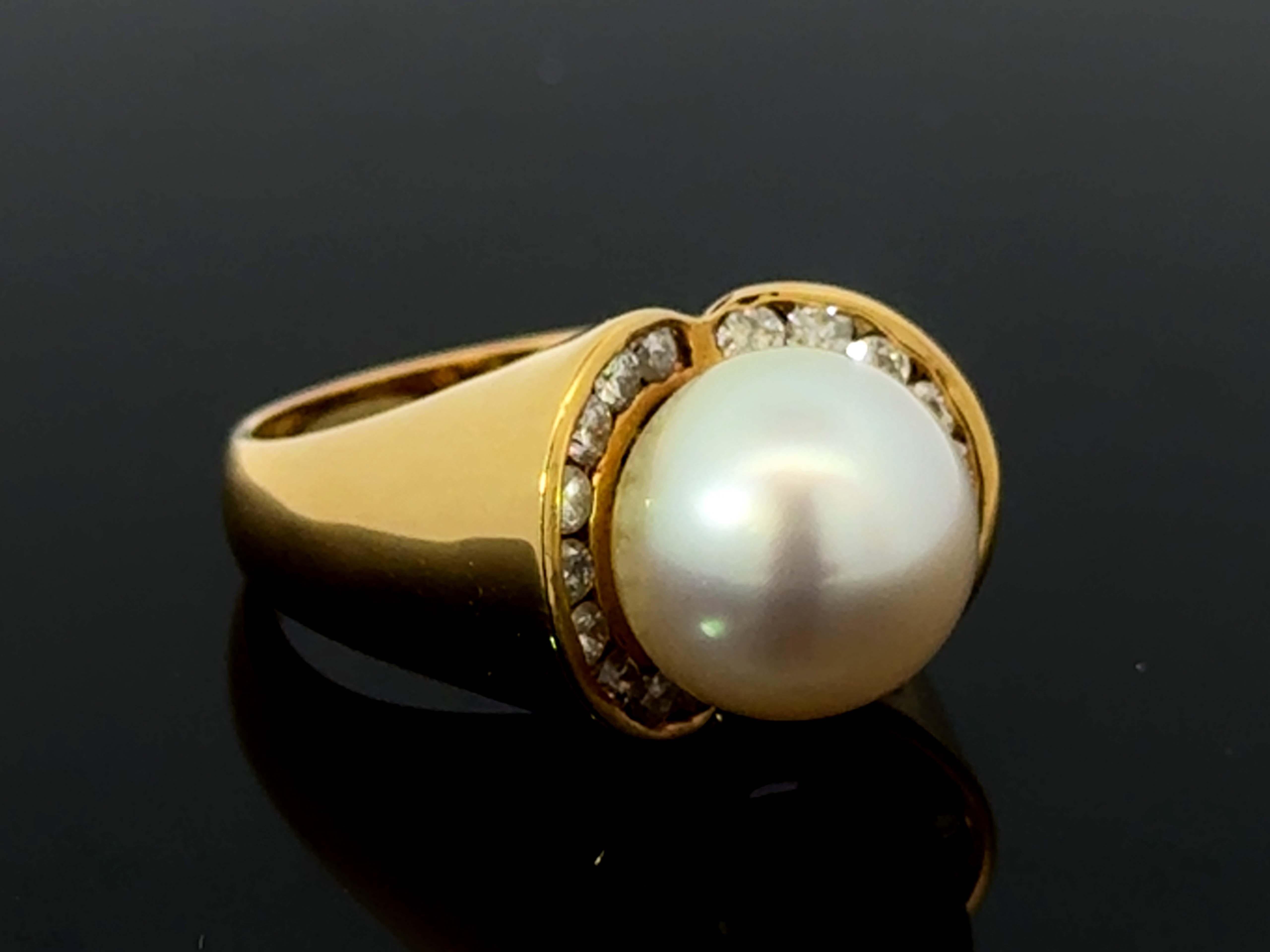 Anillo de Diamantes y Perlas del Mar del Sur de 11,1 Mm Oro Amarillo de 18 K en venta 1