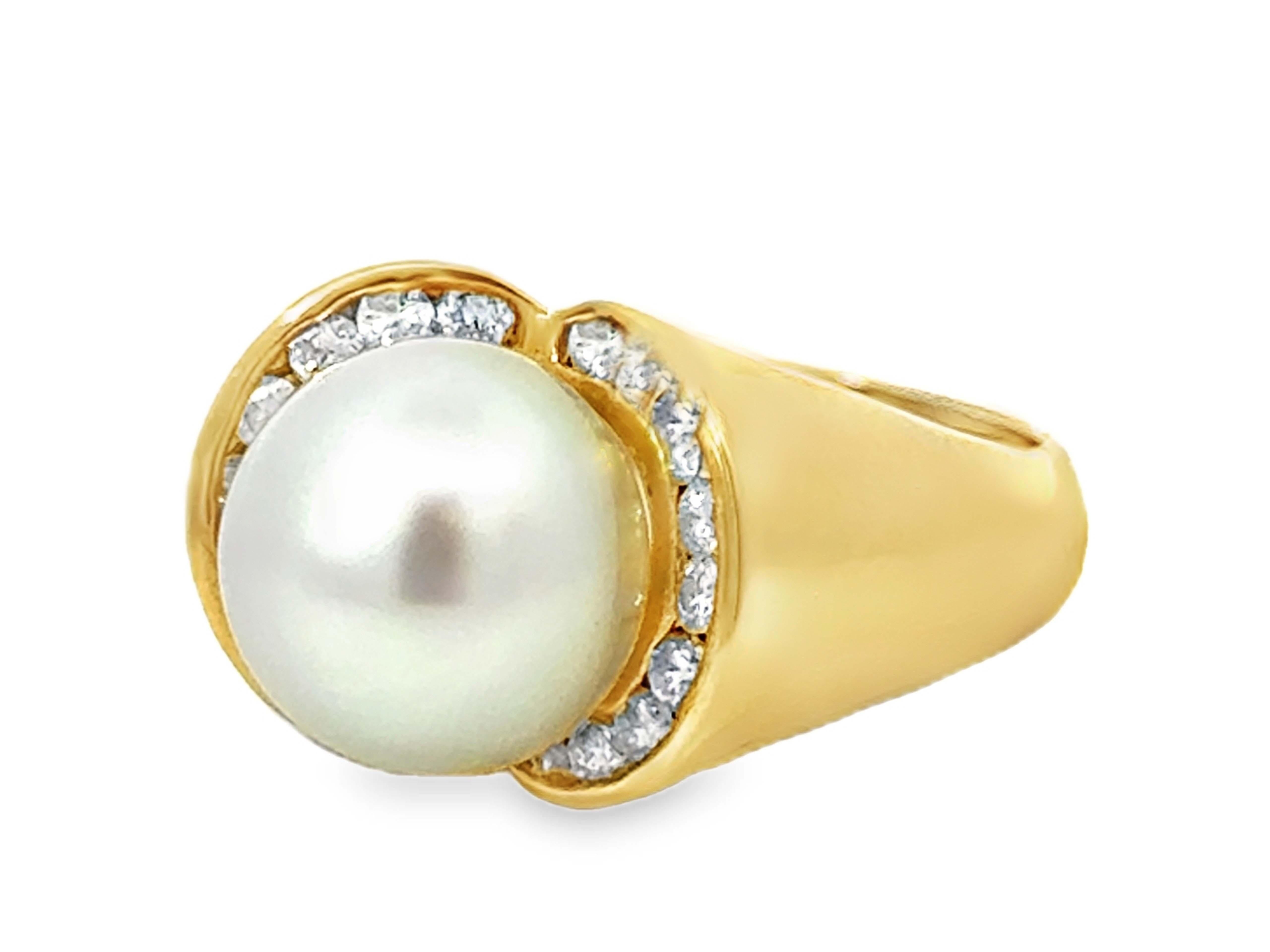 Anillo de Diamantes y Perlas del Mar del Sur de 11,1 Mm Oro Amarillo de 18 K en venta 2
