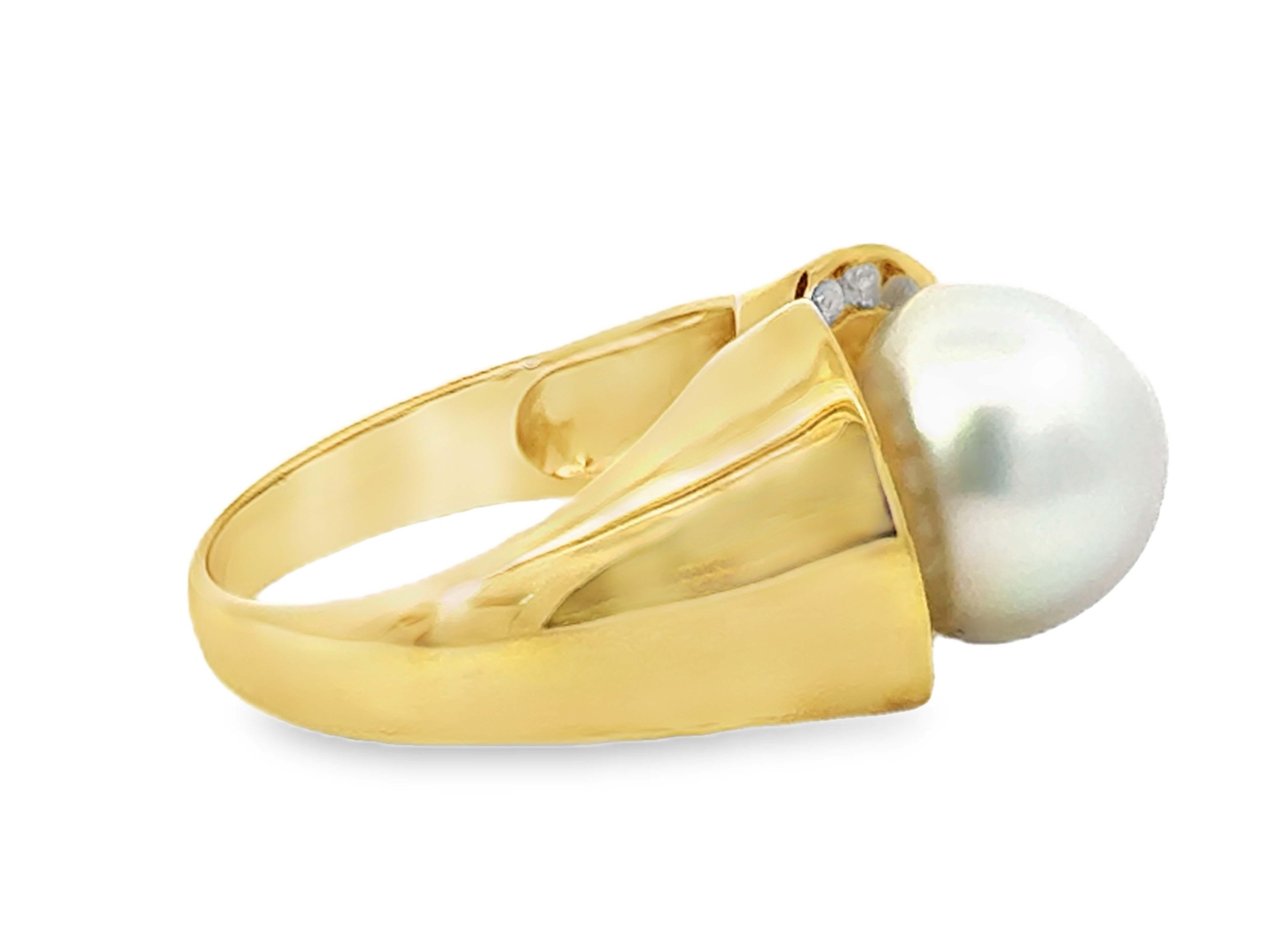 Anillo de Diamantes y Perlas del Mar del Sur de 11,1 Mm Oro Amarillo de 18 K en venta 4