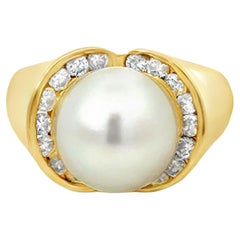 11.1 Mm Südsee Perle und Diamant Ring 18K Gelbgold