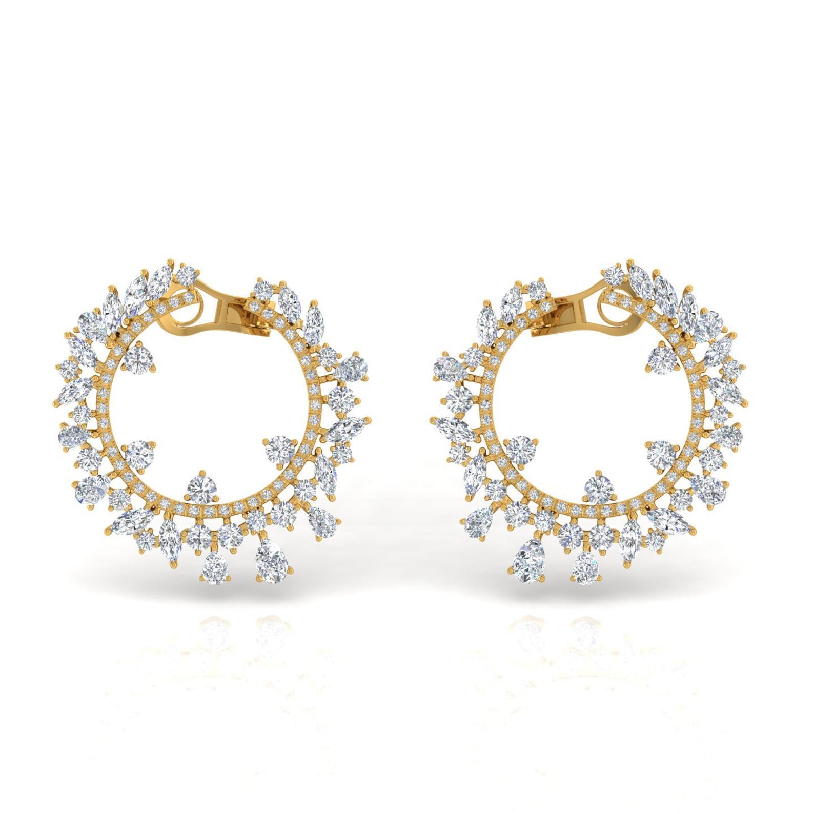 Women's 11.10 Carat Diamond 14 Karat Gold Hoop Earrings For Sale