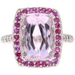 11.10 Carat Kunzite Pink Sapphire Diamond White Gold Cocktail Ring