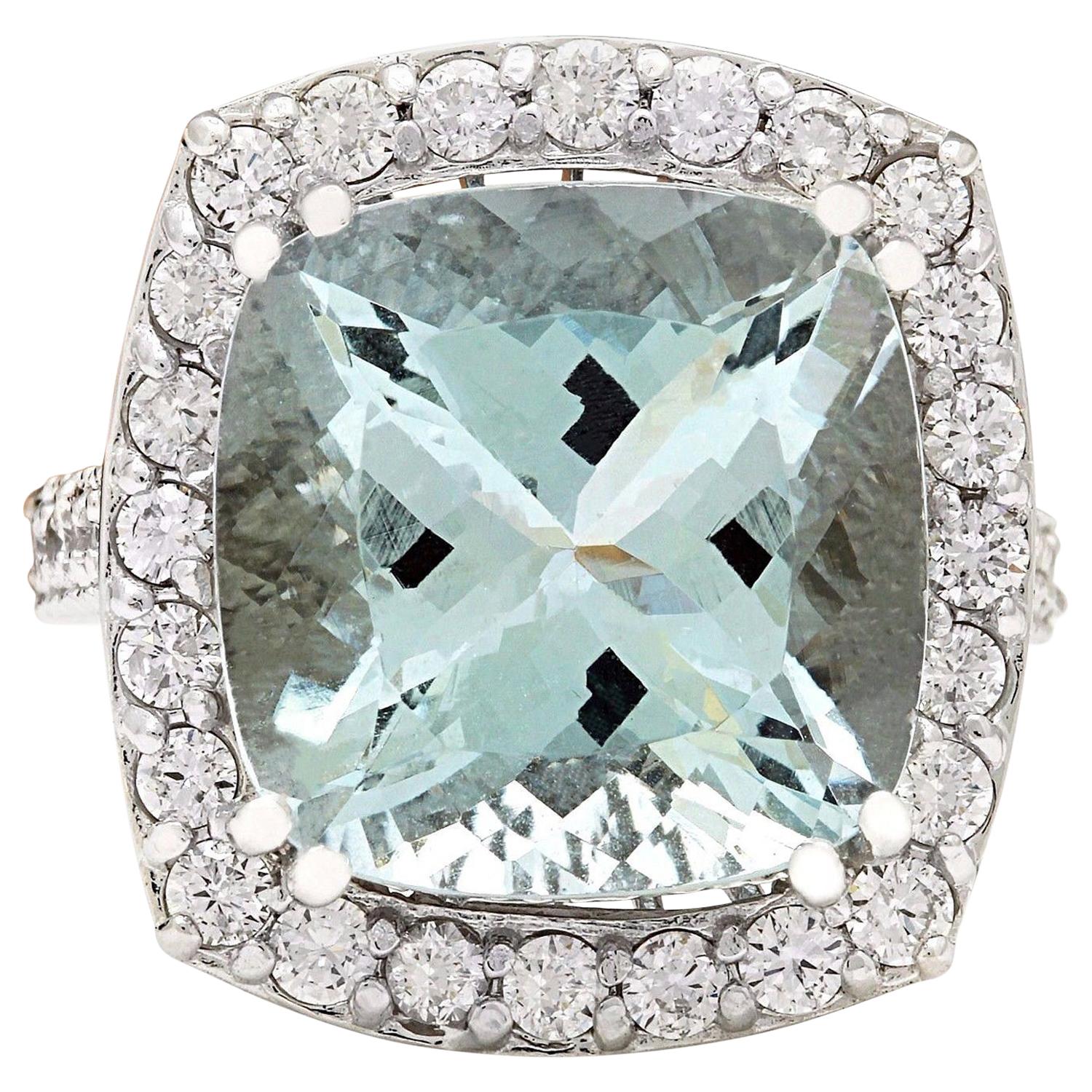 11.10 Carat Natural Aquamarine 18 Karat Solid White Gold Diamond Ring