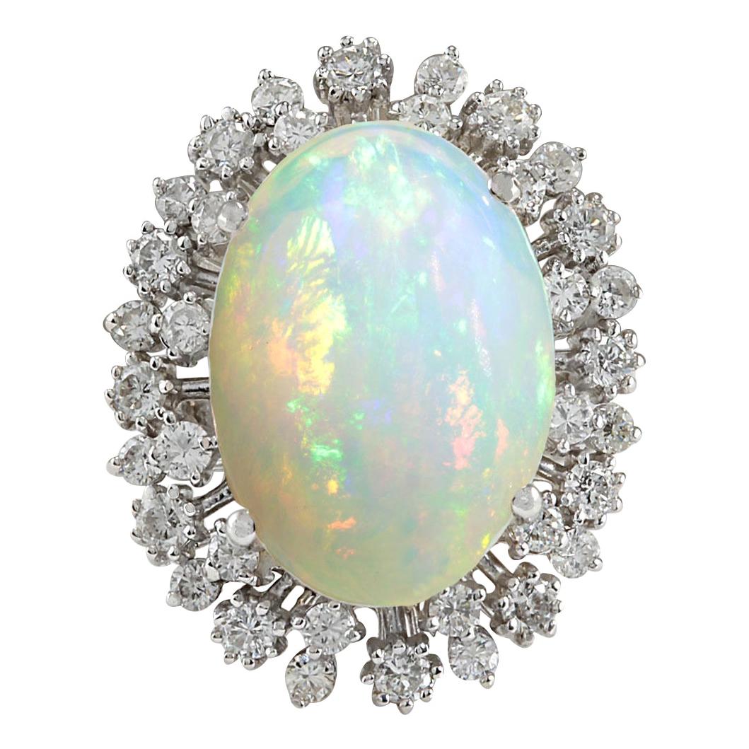 Natural Opal Diamond Ring In 14 Karat White Gold  For Sale