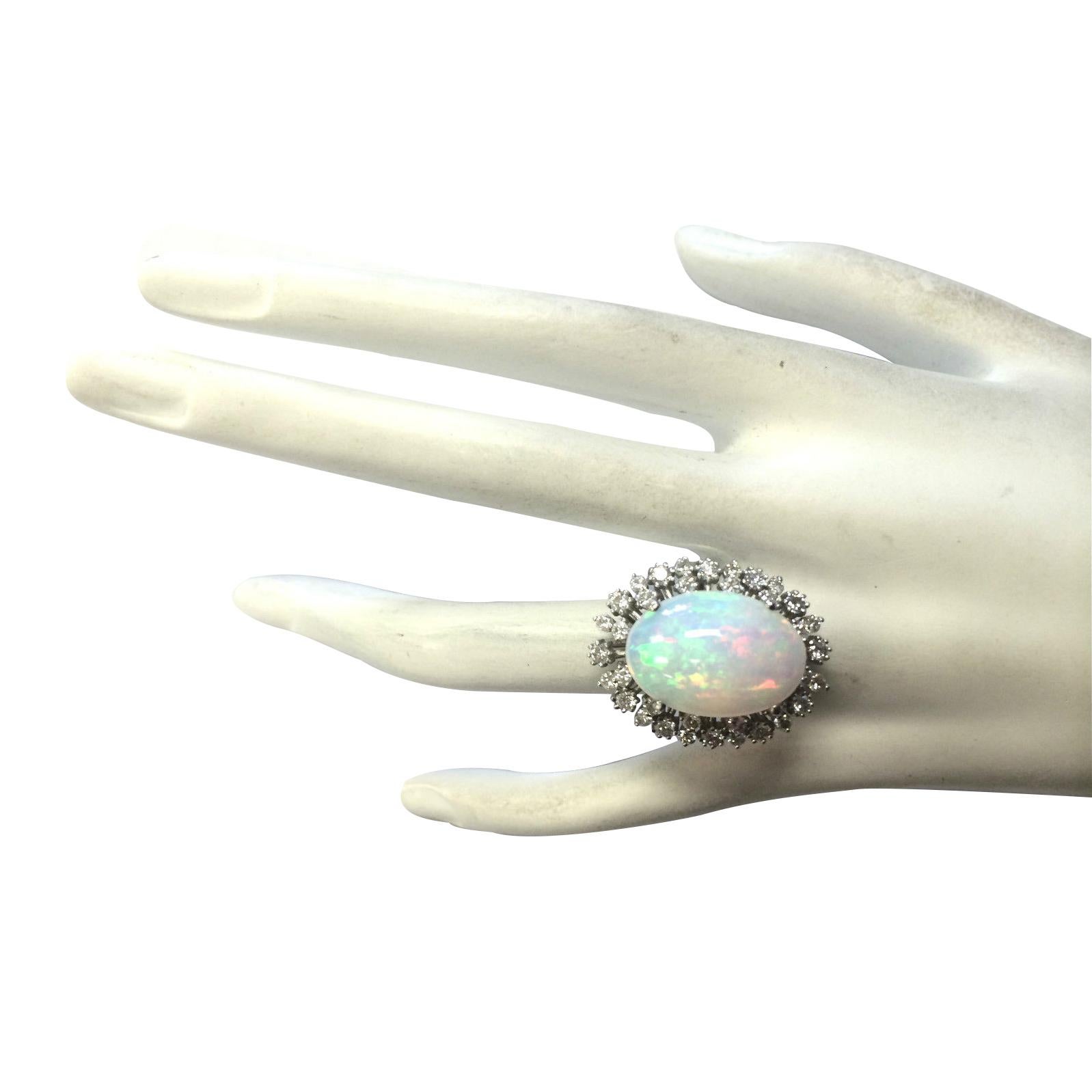 Natural Opal Diamond Ring In 14 Karat White Gold  In New Condition For Sale In Los Angeles, CA