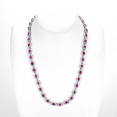 11.10 Carat Natural Unheated Rubies & Diamonds Tennis Necklace Made in Platinum