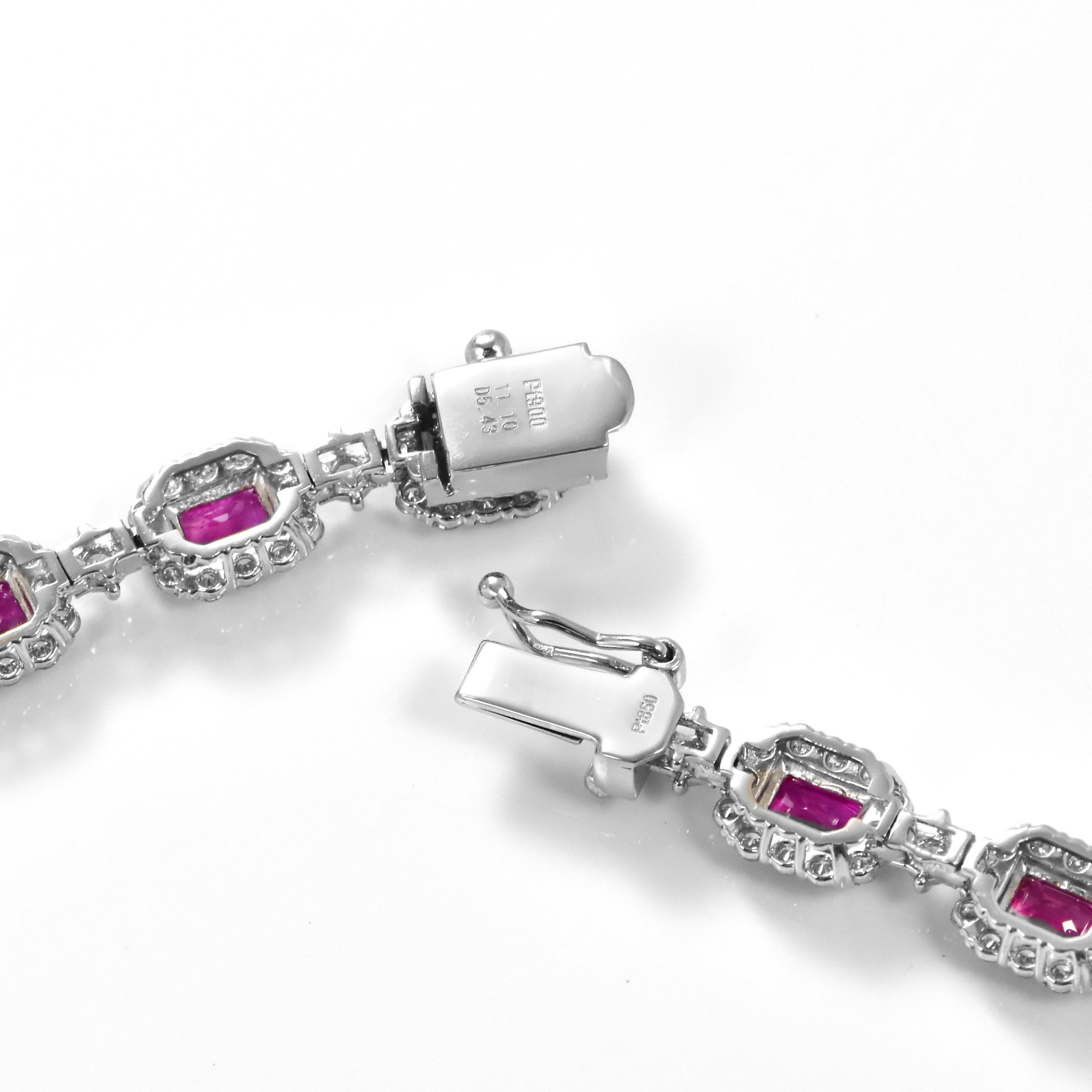 Women's 11.10 Carat Natural Unheated Rubies & Diamonds Tennis Necklace Made in Platinum For Sale