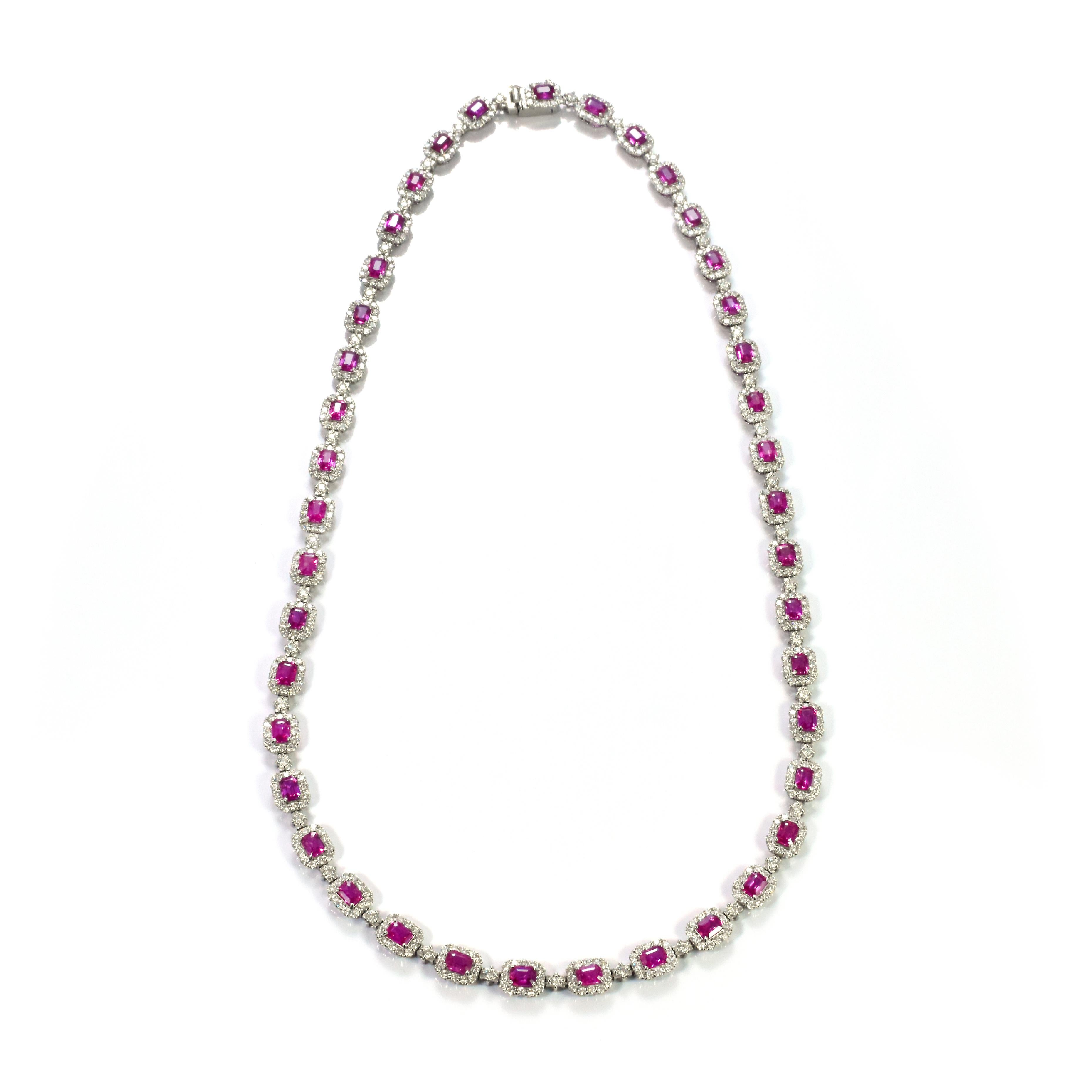 11.10 Carat Natural Unheated Rubies & Diamonds Tennis Necklace Made in Platinum For Sale 2