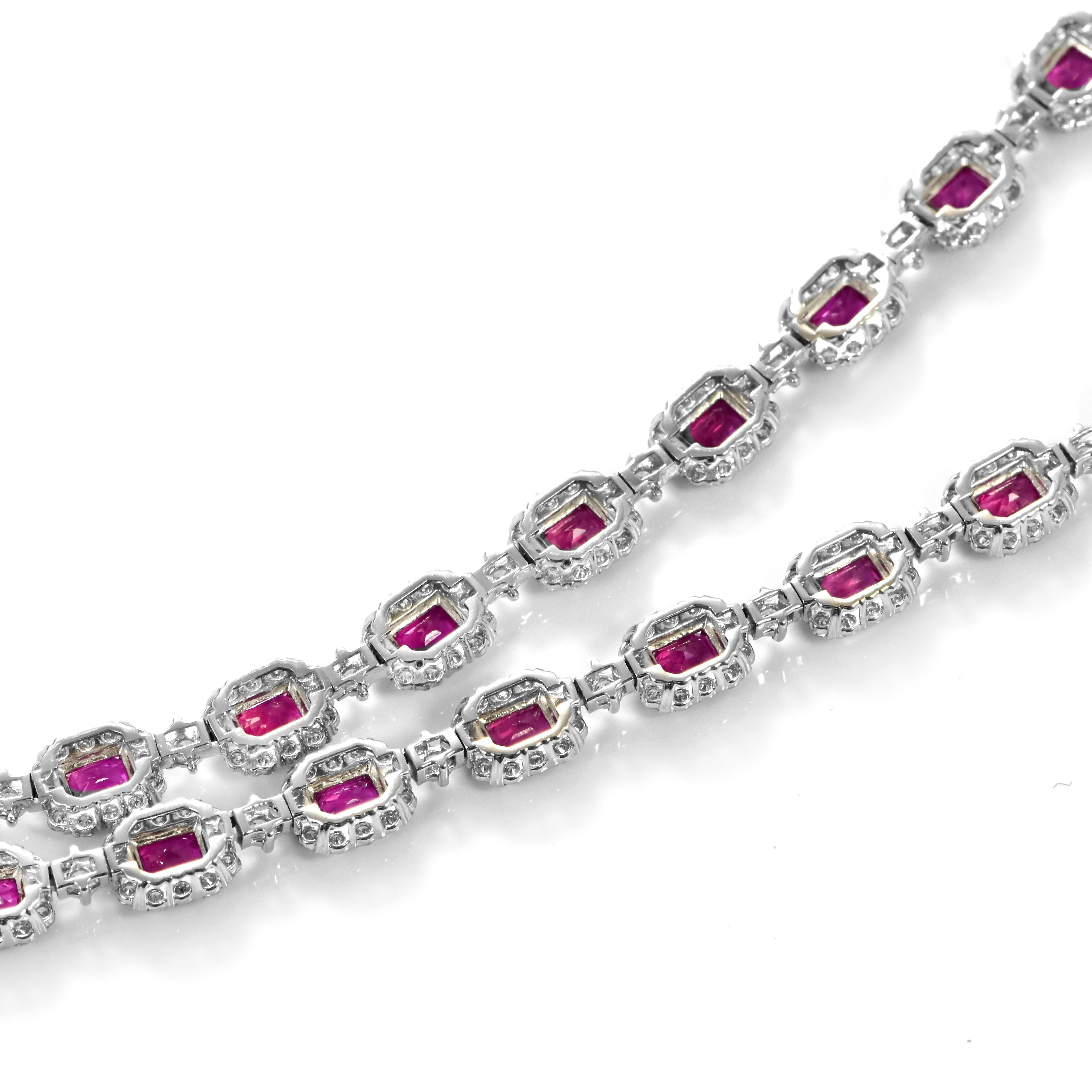 11.10 Carat Natural Unheated Rubies & Diamonds Tennis Necklace Made in Platinum For Sale 3