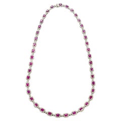11.10 Carat Natural Unheated Rubies & Diamonds Tennis Necklace Made in Platinum