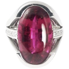 11.10 Carat Rubellite Tourmaline and Diamond in 18K Casual Modern Cocktail Ring