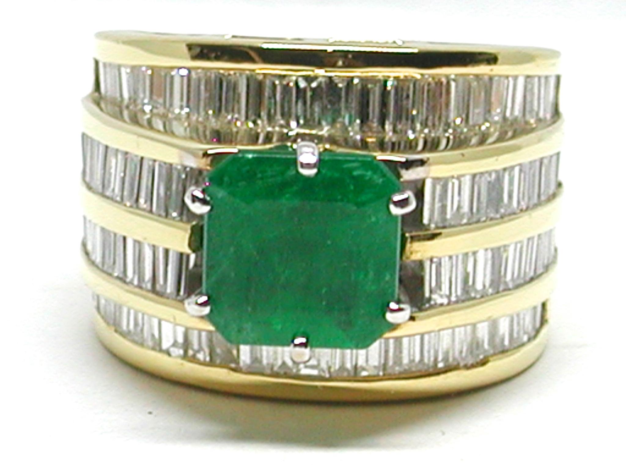 11.10 Carat Yellow Gold Diamond Emerald Ring For Sale 1