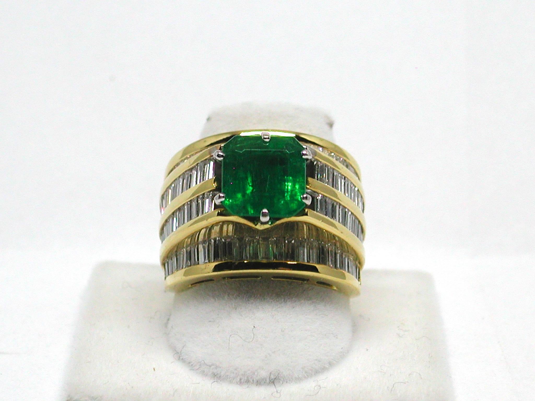 11.10 Carat Yellow Gold Diamond Emerald Ring For Sale 2