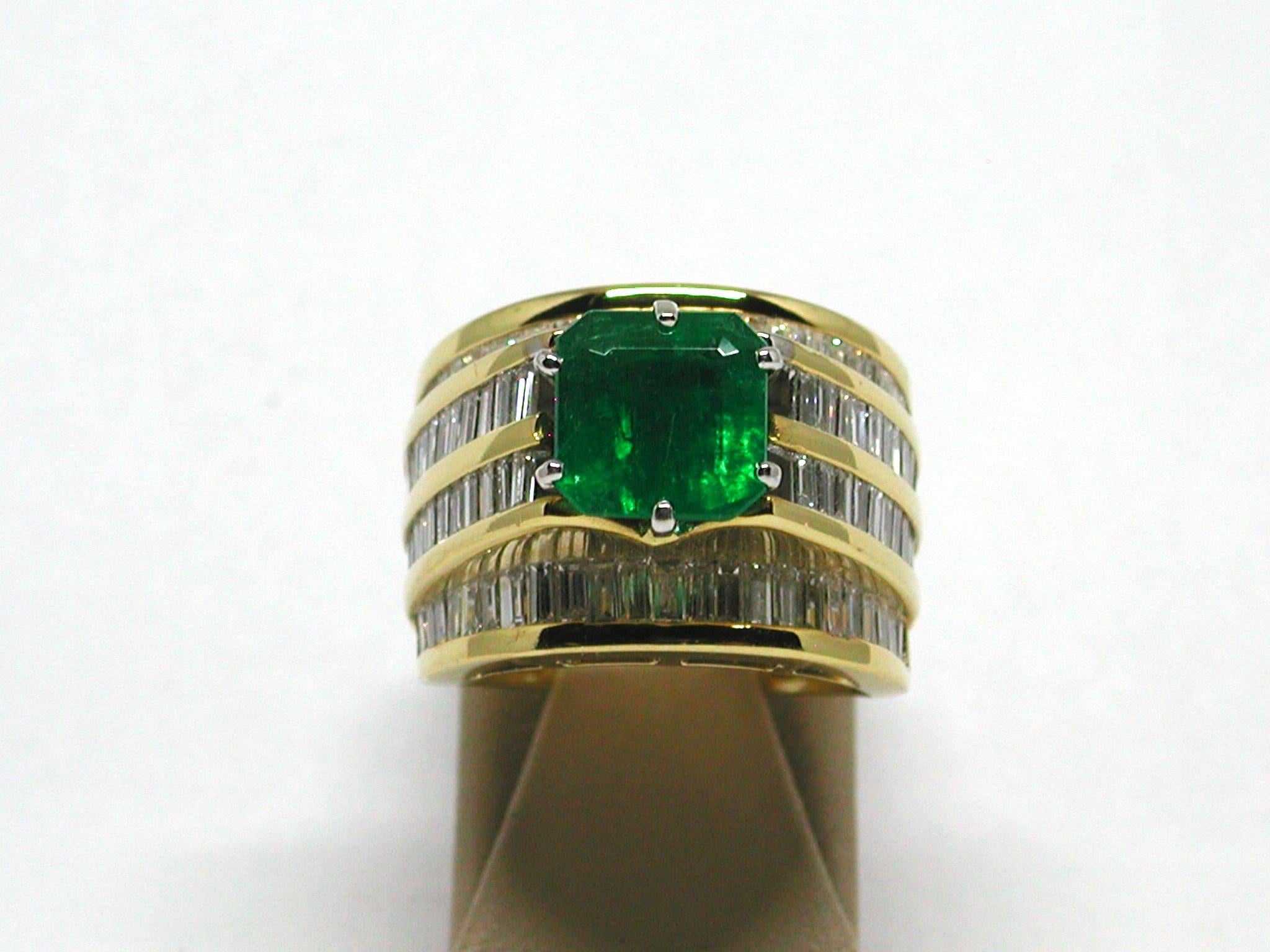 11.10 Carat Yellow Gold Diamond Emerald Ring For Sale 3