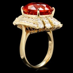11.10 Carats Natural Citrine and Diamond 14K Solid Yellow Gold Ring
