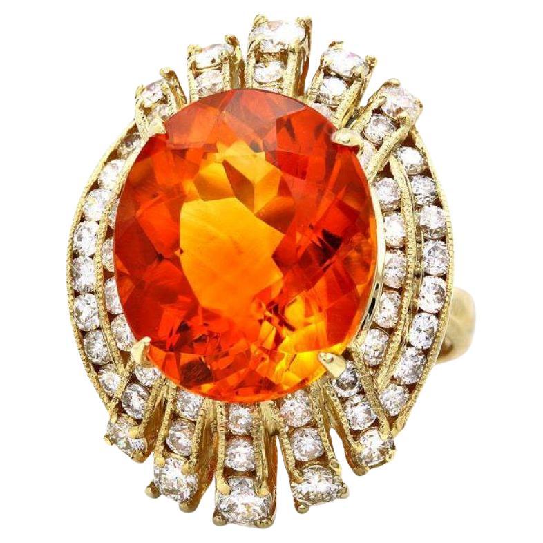 11.10 Carats Natural Citrine and Diamond 14K Solid Yellow Gold Ring For Sale