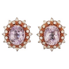 Boucles d'oreilles en or rose massif 14 carats avec kunzite naturelle de 11,10 carats et diamants