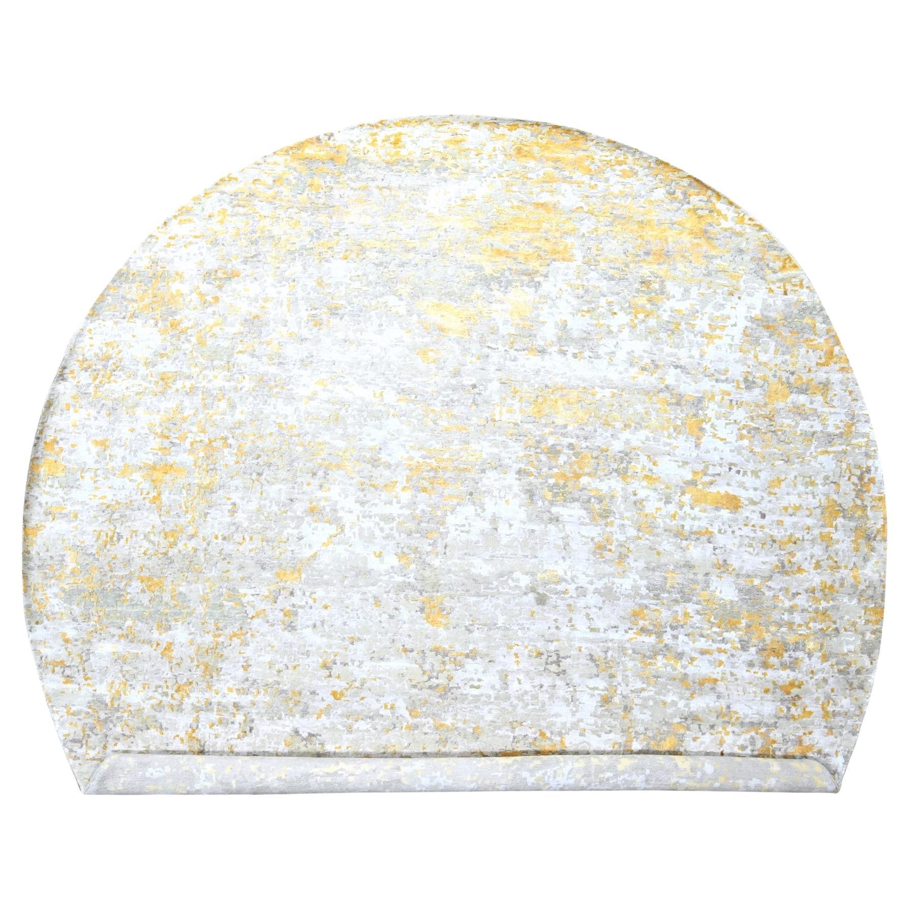 11'10 "x11'10" Beige  Gold Abstraktes Design Wolle und Seide Handgeknüpft Rund R im Angebot