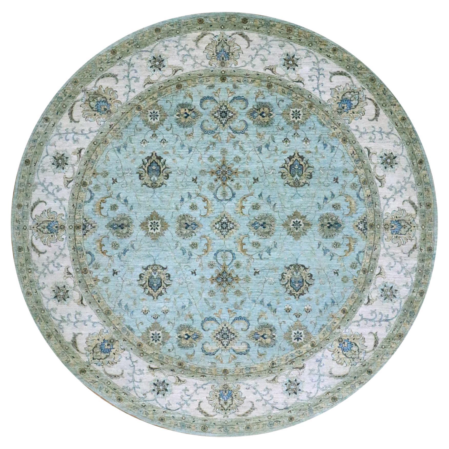 11'10"x11'10" Blue Agra Shah Abbas Flower Vines Design Hand Knotted Wool Rug