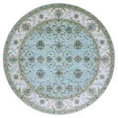 11'10"x11'10" Blue Agra Shah Abbas Flower Vines Design Hand Knotted Wool Rug