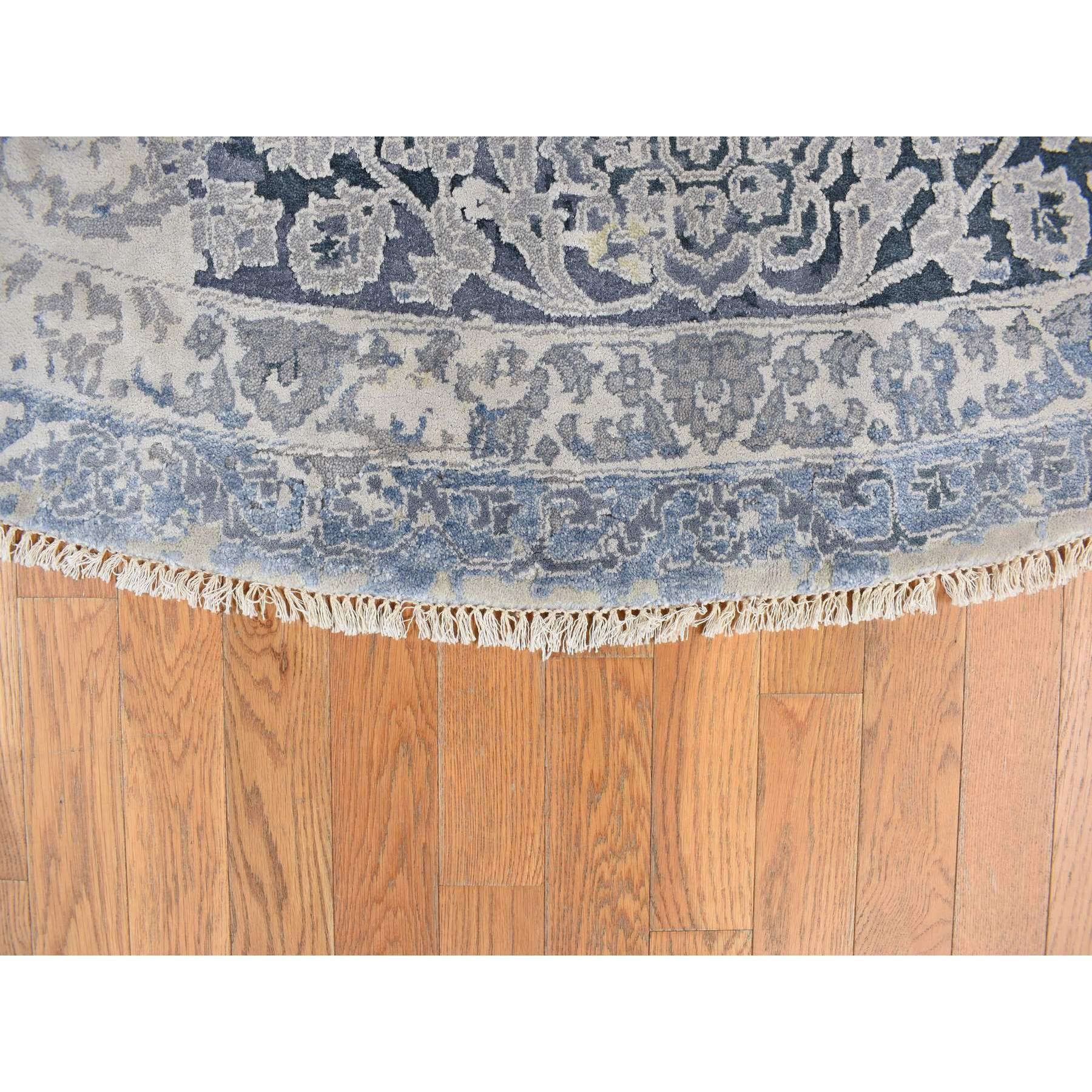 Indien Tapis rond noué à la main en soie gris Broken and Erased Kashan Design 11'10