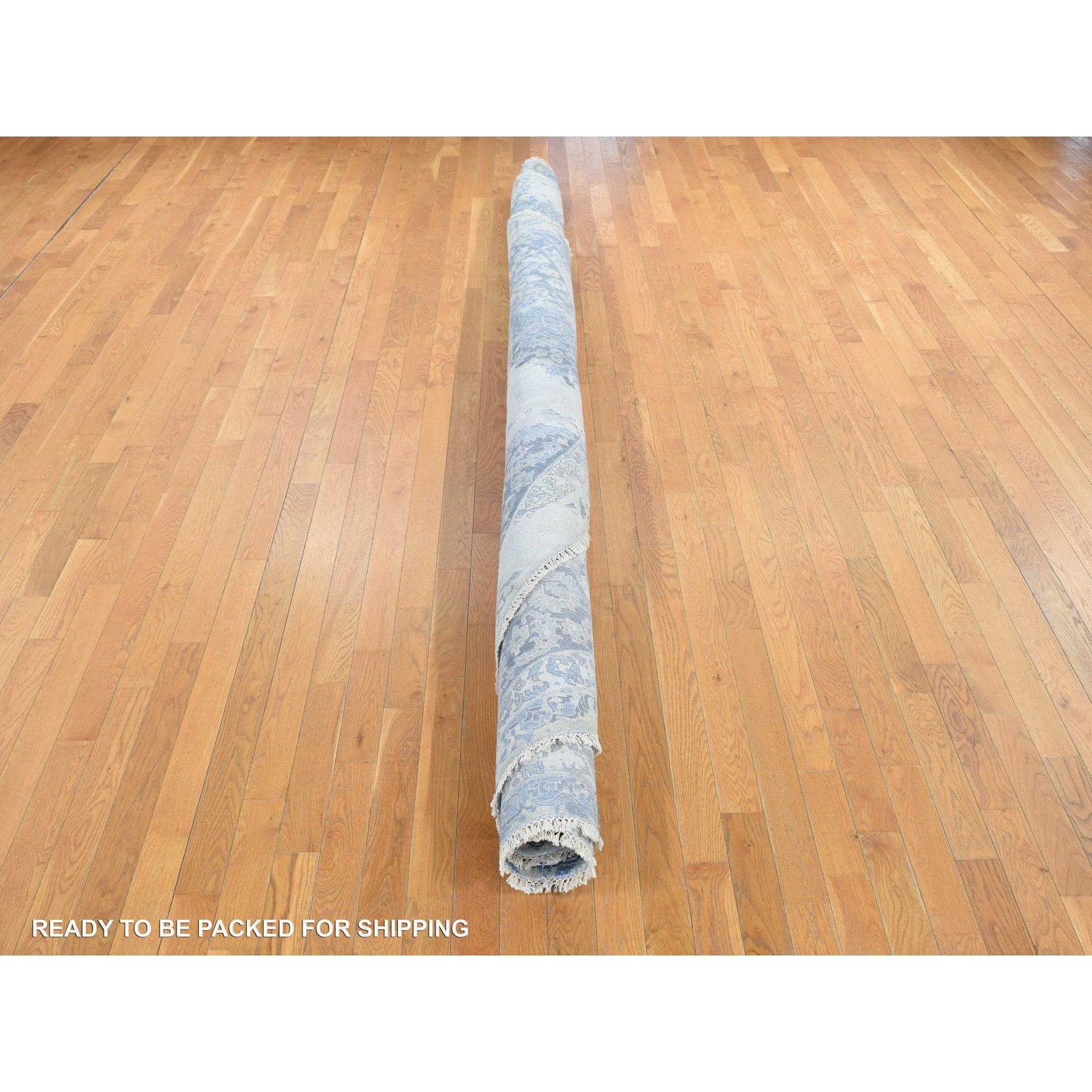 Soie Tapis rond noué à la main en soie gris Broken and Erased Kashan Design 11'10